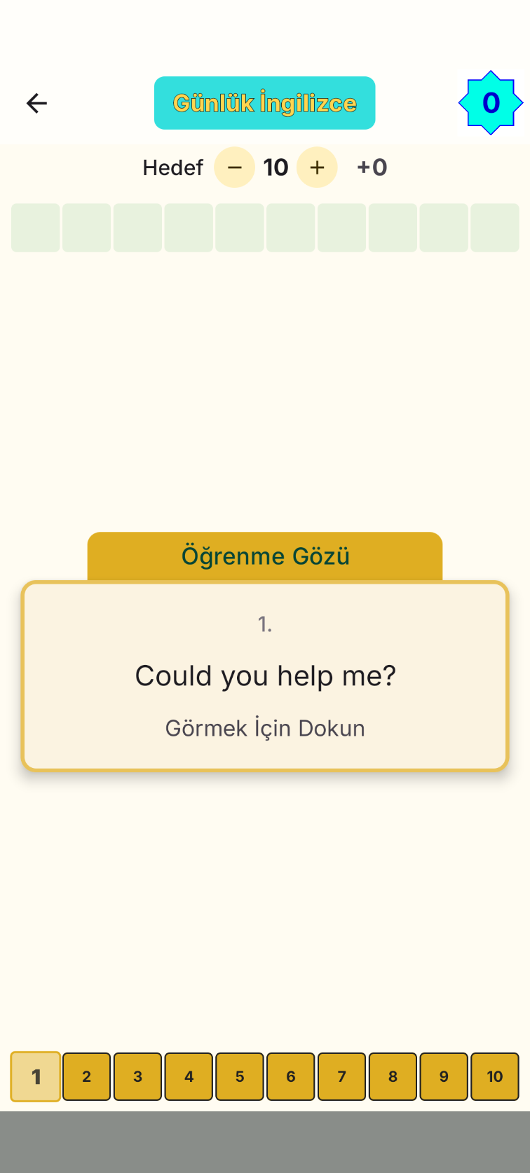 Standart öğrenmede soru ekranı